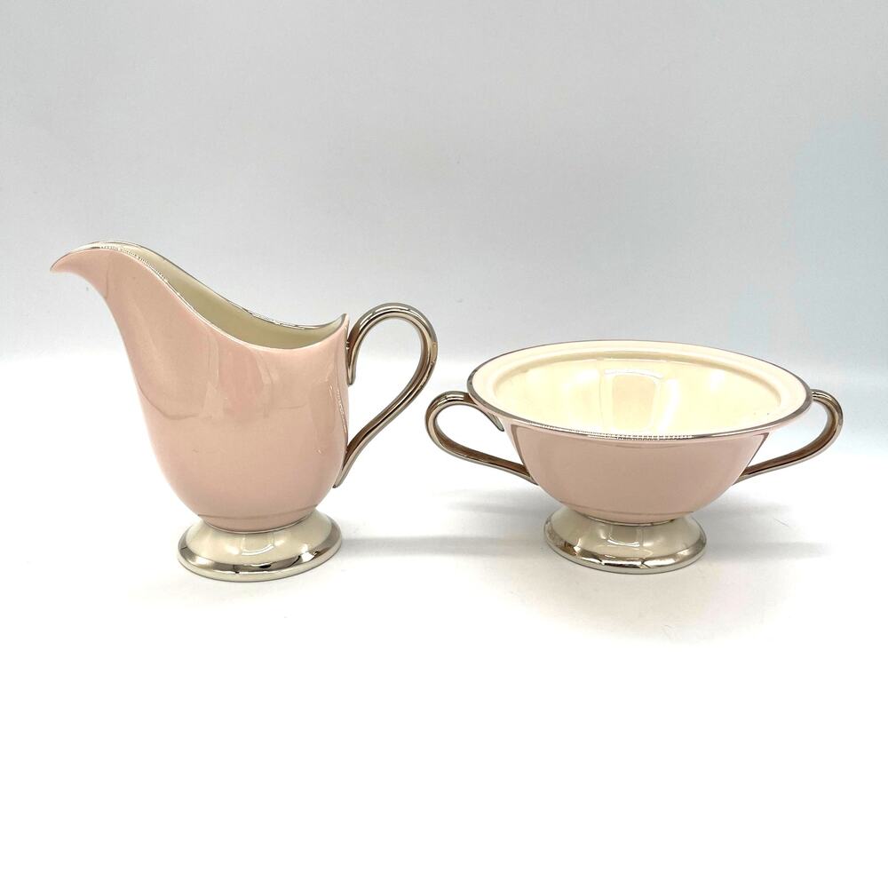 Vintage Colonial Fine China Porcelain Pink & White Cream & Sugar *No Lid